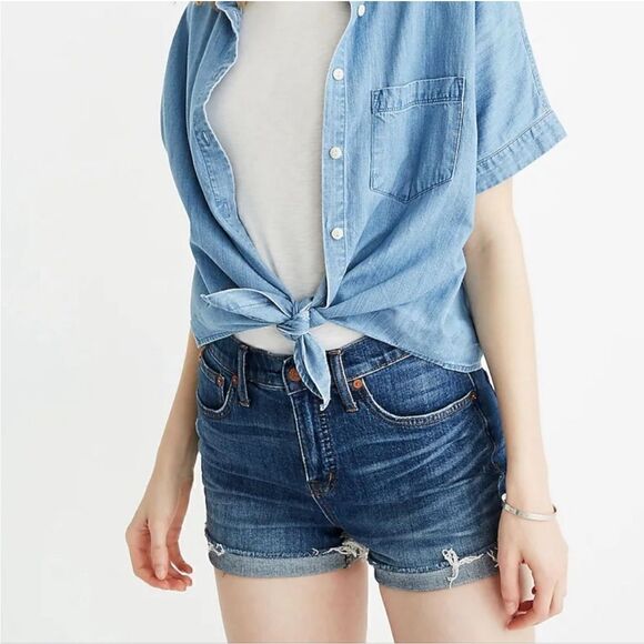 NWT Madewell High Rise Raw Hem Denim Short Lemoybe wash - Picture 3 of 11